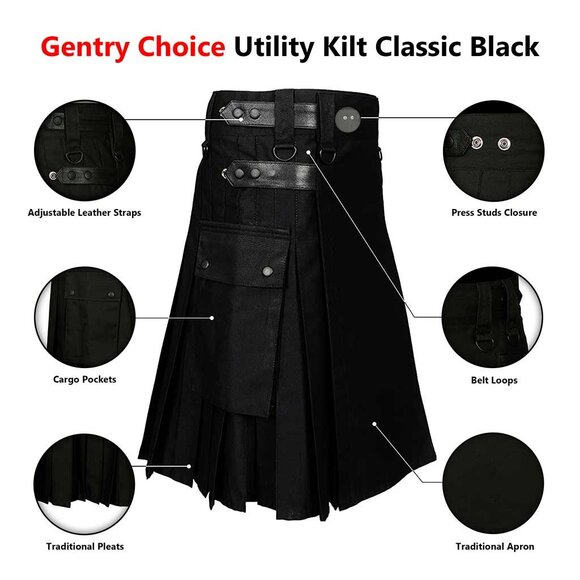 Christmas Special Irish Black Utility Kilt Mens Traditional Adjustable Leather - Picture 9 of 10